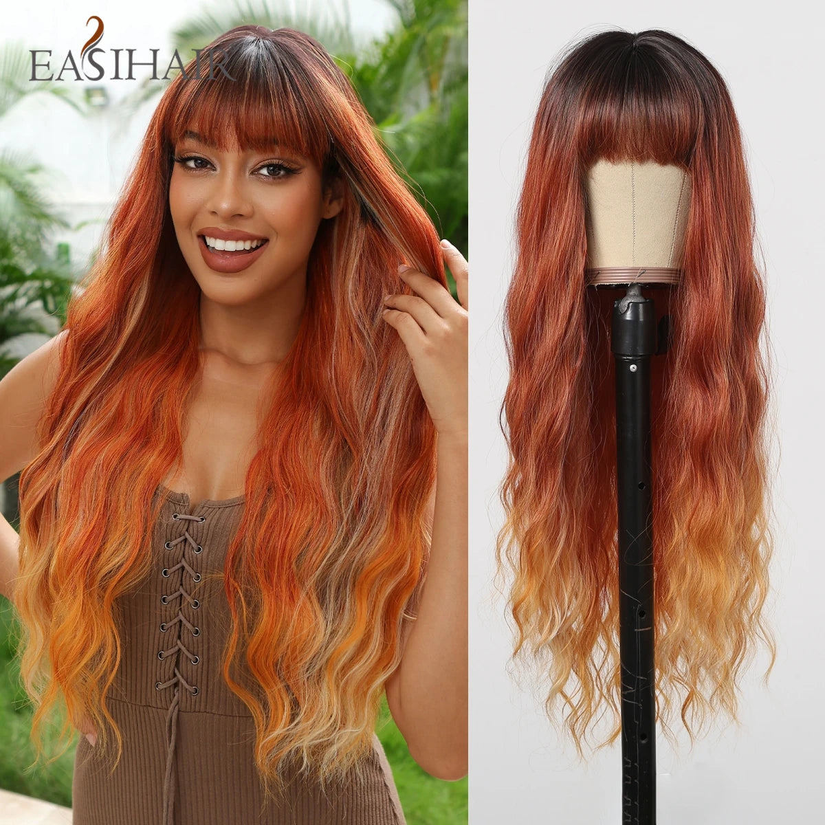 EASIHAIR Sandy Blonde Golden Wavy Synthetic Wigs with Long Hair Wigs for Women Natural Heat Resistant