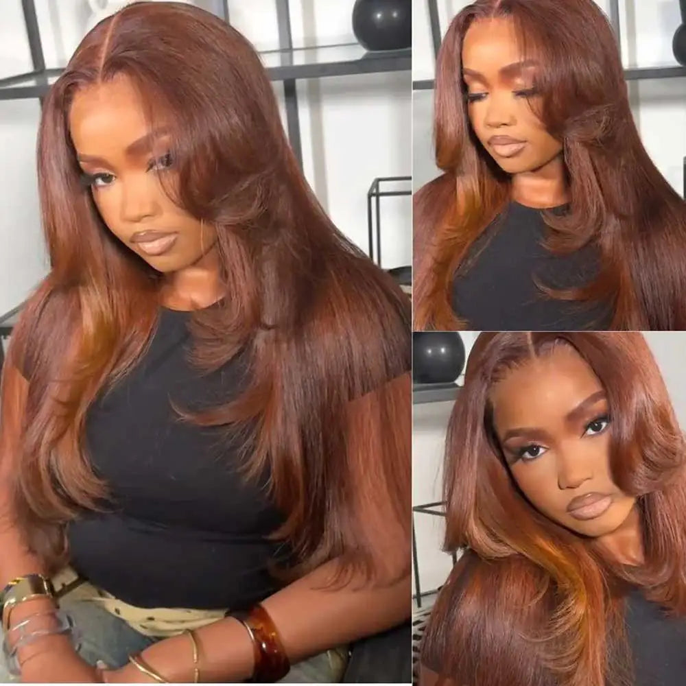 Chocolate Brown Straight Human Hair Wigs 13X4 HD Lace Frontal Wigs Colored Brazilian Bone Straight Lace Front Wigs For Women