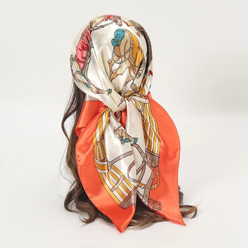 Satin Square Scarf Women  Elegant 2025 Print Silk Neckerchief Shawl Wraps Headband Handle Hair Accessories Bandana