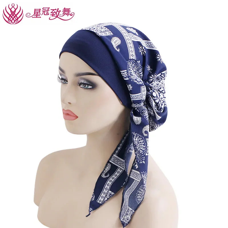Elastic Wide-Band Boho Print Head Scarf, Sleep Cap & Hair Wrap for Women