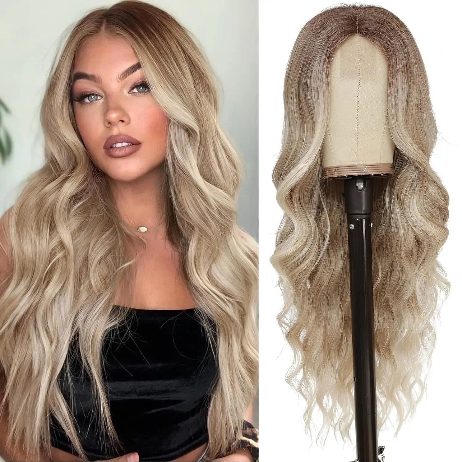 Blonde Women's Wigs Ombre Blonde Curly Wig Wig Ladies Synthetic