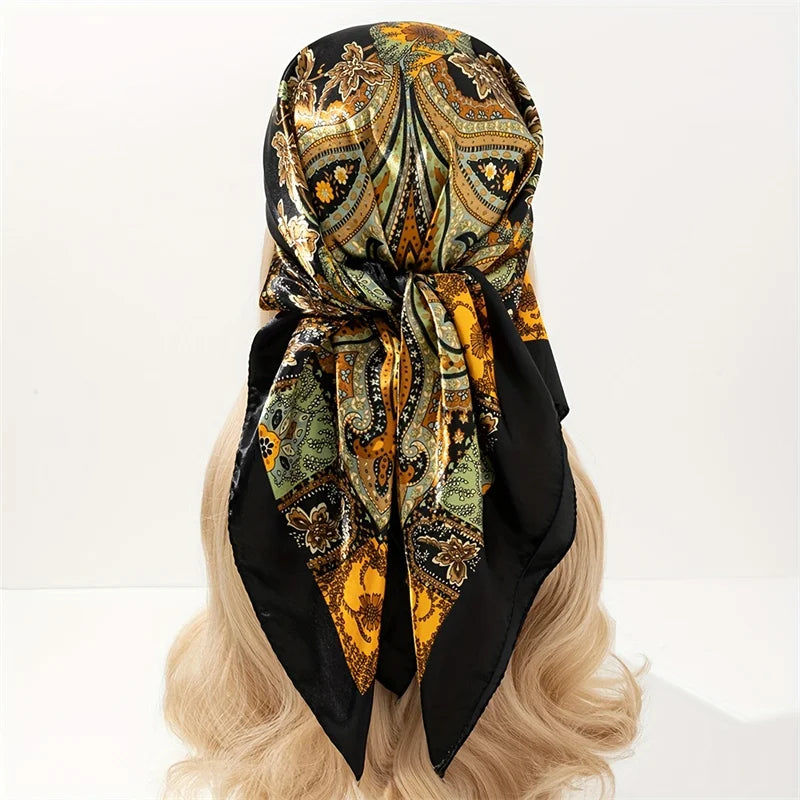 Satin Square Scarf Women  Elegant 2025 Print Silk Neckerchief Shawl Wraps Headband Handle Hair Accessories Bandana