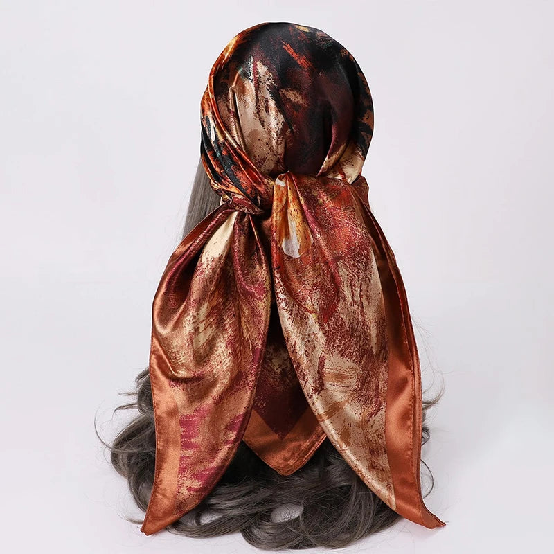 Satin Square Scarf Women  Elegant 2025 Print Silk Neckerchief Shawl Wraps Headband Handle Hair Accessories Bandana