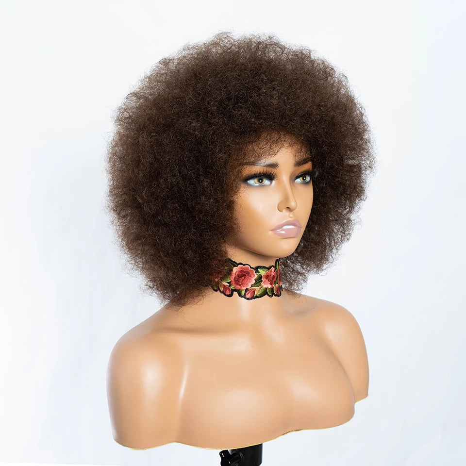 Brown Colored Human Hair Wigs For Women 14 Inch Short Afro Wigs 100% Real Brazilian Hair Wigs Natural Real Wigs