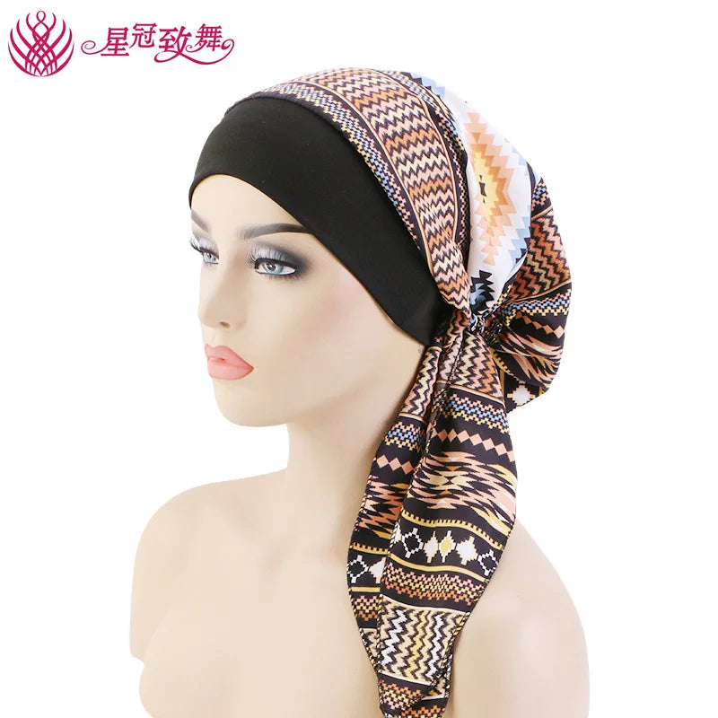 Elastic Wide-Band Boho Print Head Scarf, Sleep Cap & Hair Wrap for Women