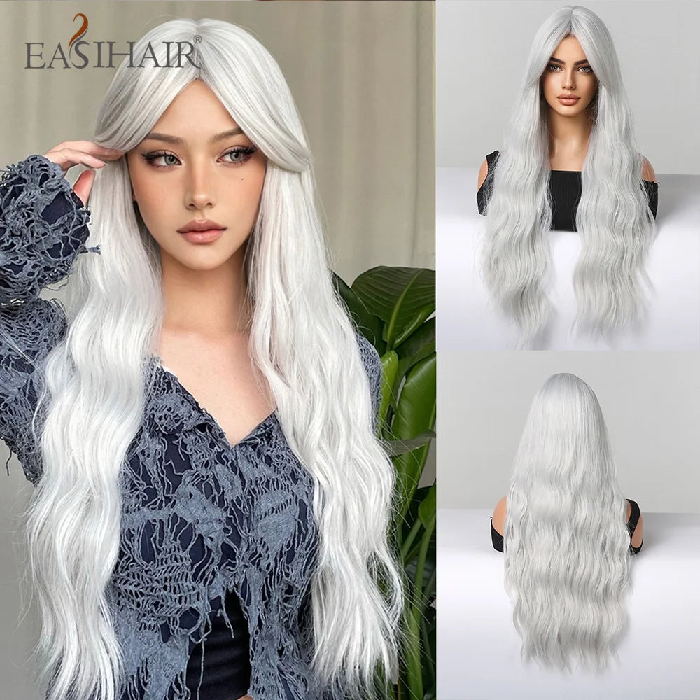EASIHAIR Sandy Blonde Golden Wavy Synthetic Wigs with Long Hair Wigs for Women Natural Heat Resistant