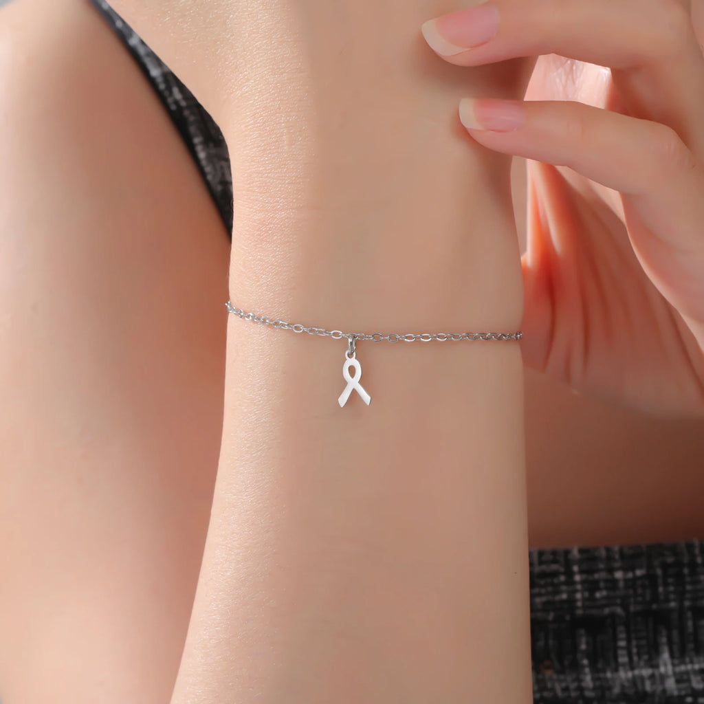 Women Breast Cancer Awareness Bracelets Stainless Steel Hand Chains Adjustable Chain Safety Blessing Lucky Jewelry Gift