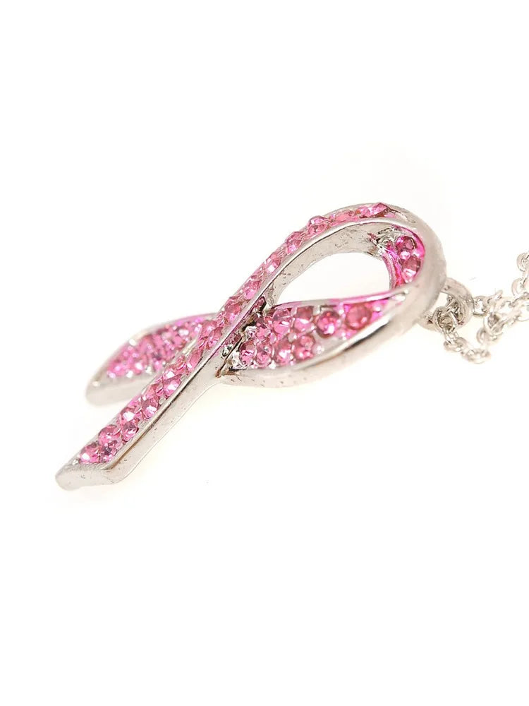 Breast Cancer Happy Kiss Cancer Awareness necklace Ribbon Pendant "Together We Are Stronger than Cancer" gift for women