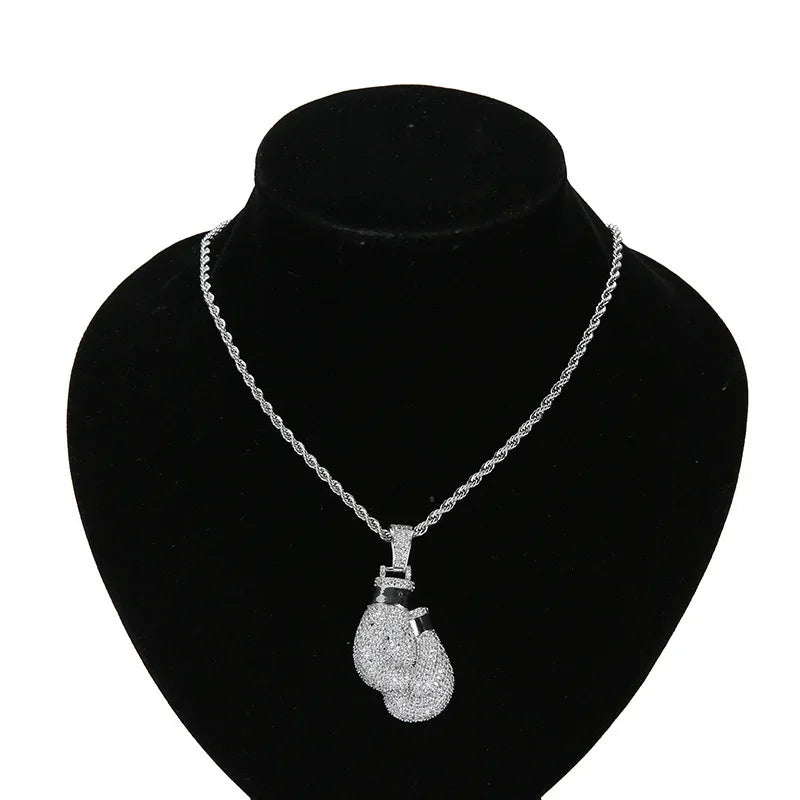 KEEP FIGHTING Boxing Gloves Pendant Necklace and Pendant Gold color rhinestones Men's /Women's fighting Necklace Pendant Jewelry