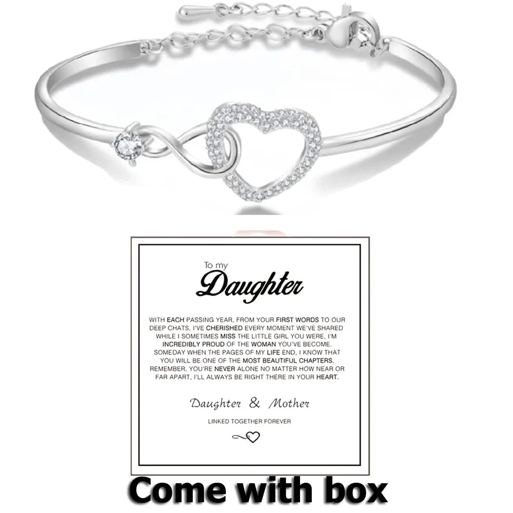 To My Daughter ,Forever Connected Bracelet, Infinity Forever Love Heart Bracelets- From Mom nspirational Gift with Card Box