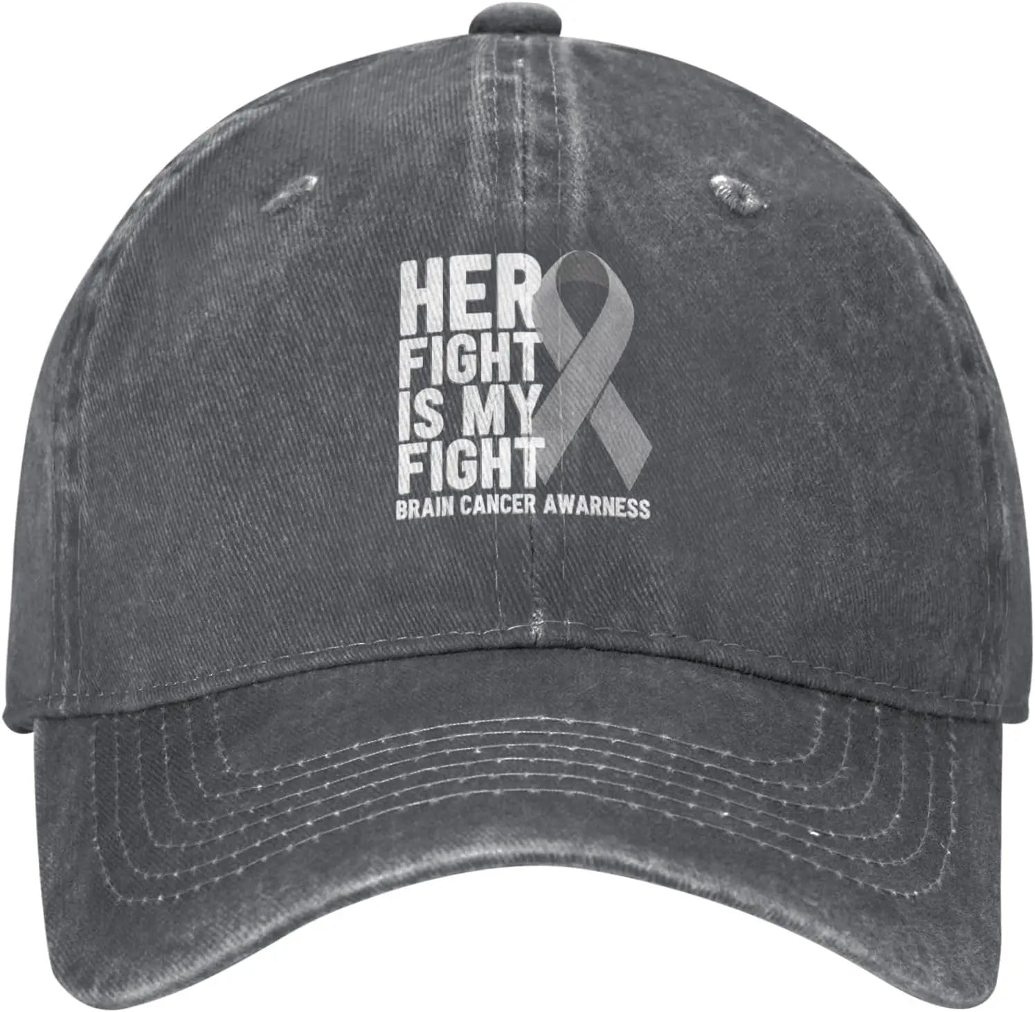 Her Fight Is My Fight Brain Cancer Awareness Grey Ribbon Baseball Cap Adjustable Cotton Casual Hat