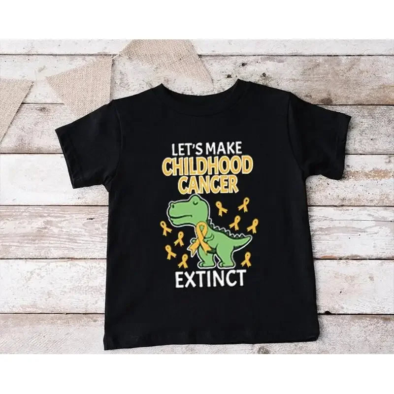 KIDS Cancer Dinosaur T Shirt Let's Make Extinct Kids Ribbon Pediatric Awareness Fighter