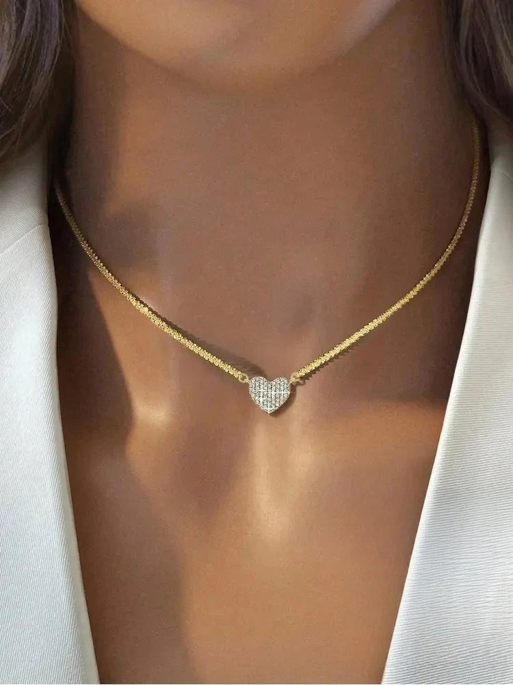 925 Sterling Silver  Fashion Full Zircon Love Heart Necklace For Women Engagement Wedding Luxury High Quality Fine Jewelry