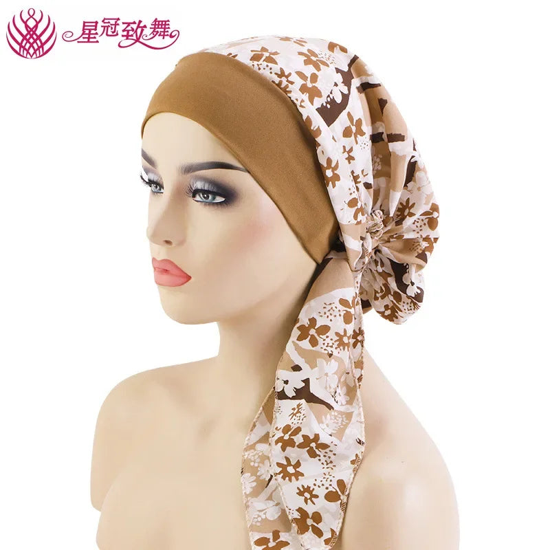 Elastic Wide-Band Boho Print Head Scarf, Sleep Cap & Hair Wrap for Women