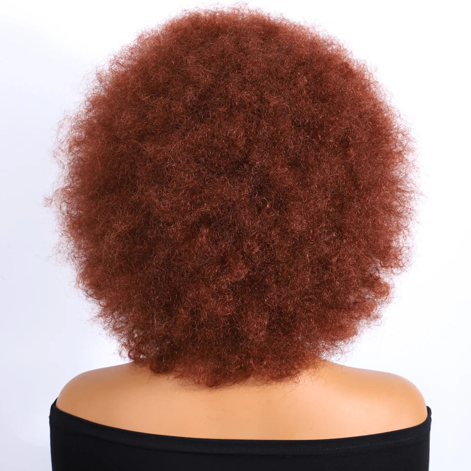 Brown Colored Human Hair Wigs For Women 14 Inch Short Afro Wigs 100% Real Brazilian Hair Wigs Natural Real Wigs