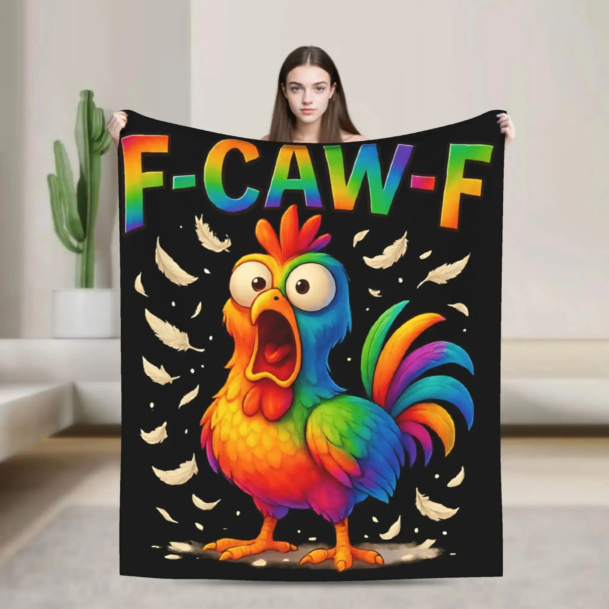 FCawF Rooster Meme Funny Chicken Fcawf Breast Cancer Awareness Blanket Super Warm Winter Bedding Throw for Chair Sofa Bed Cover