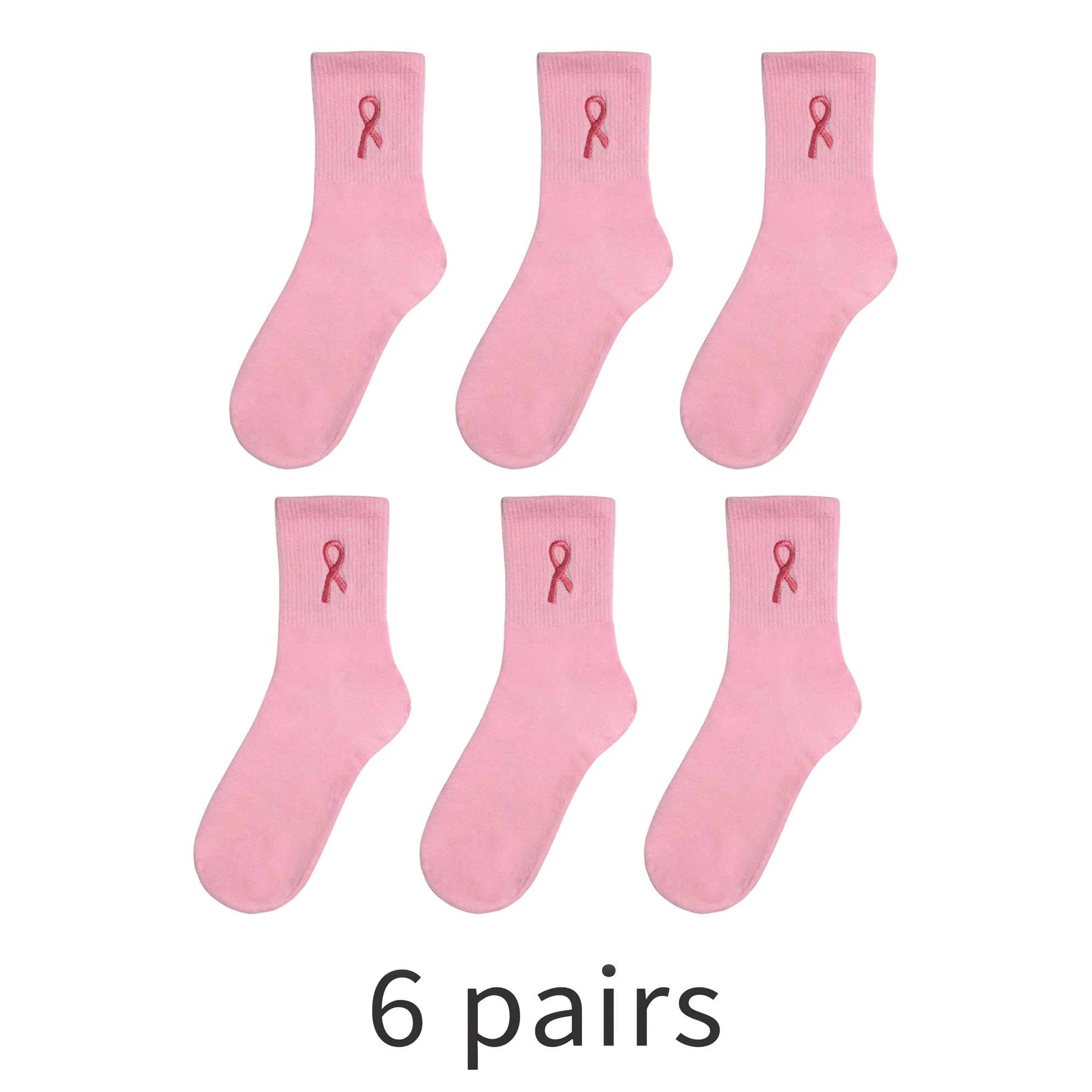 Ribbon Embroidered Breast Cancer Awareness Socks, Cozy Soft Crew Socks, Great Gifts For Ladies, Youth, Sports Clubs & Family