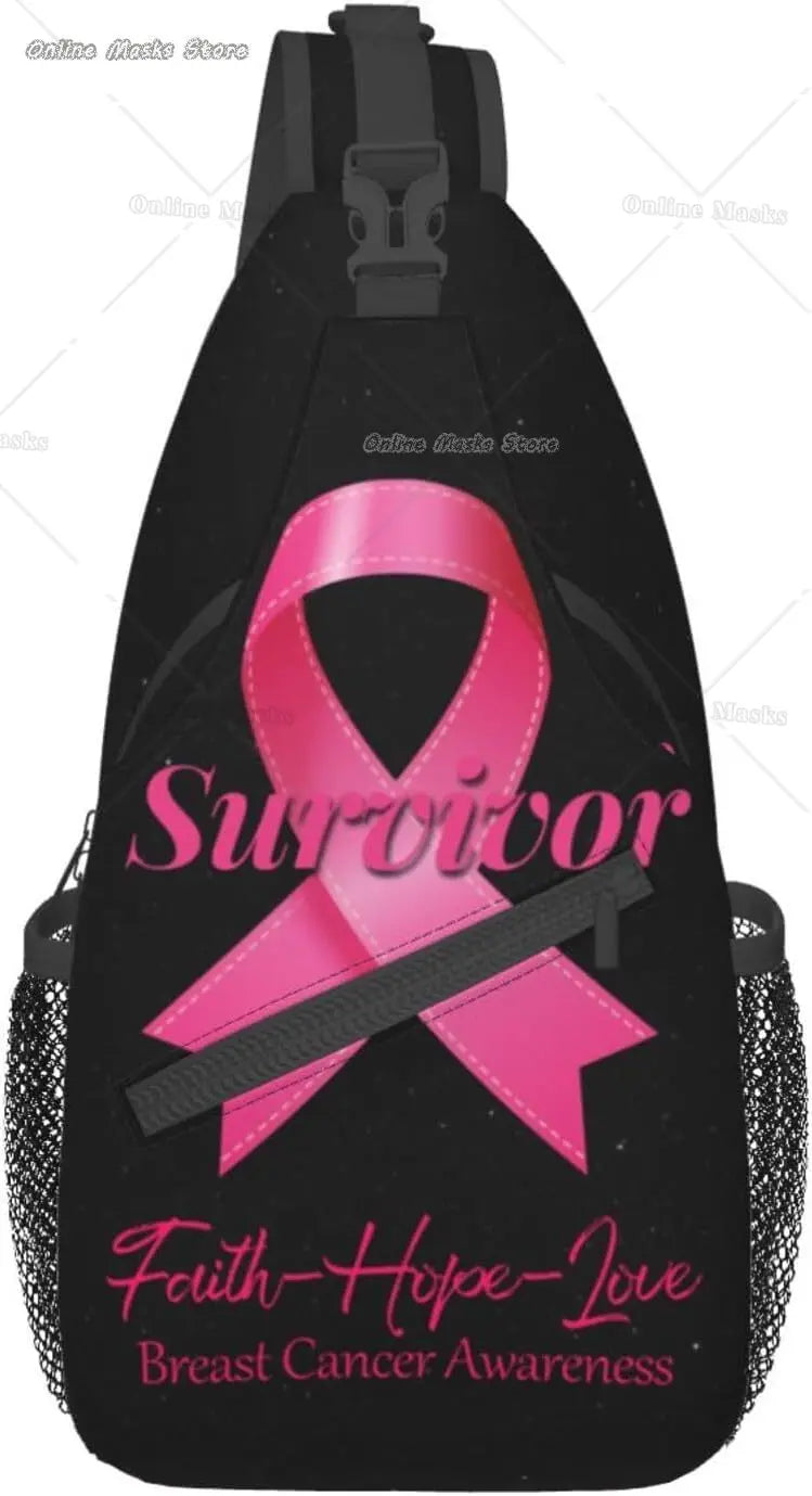 Breast Cancer Pink Awareness Ribbon Sling Bag for Women Girls Shoulder Backpack Chest Bags Crossbody Daypack for Hiking Camping