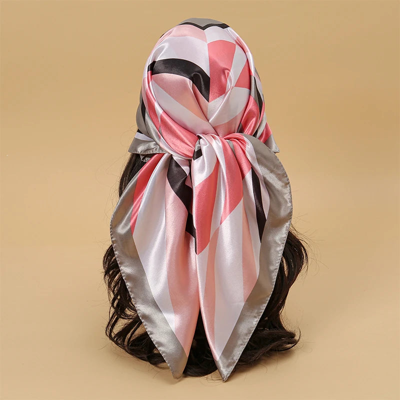 Satin Square Scarf Women  Elegant 2025 Print Silk Neckerchief Shawl Wraps Headband Handle Hair Accessories Bandana