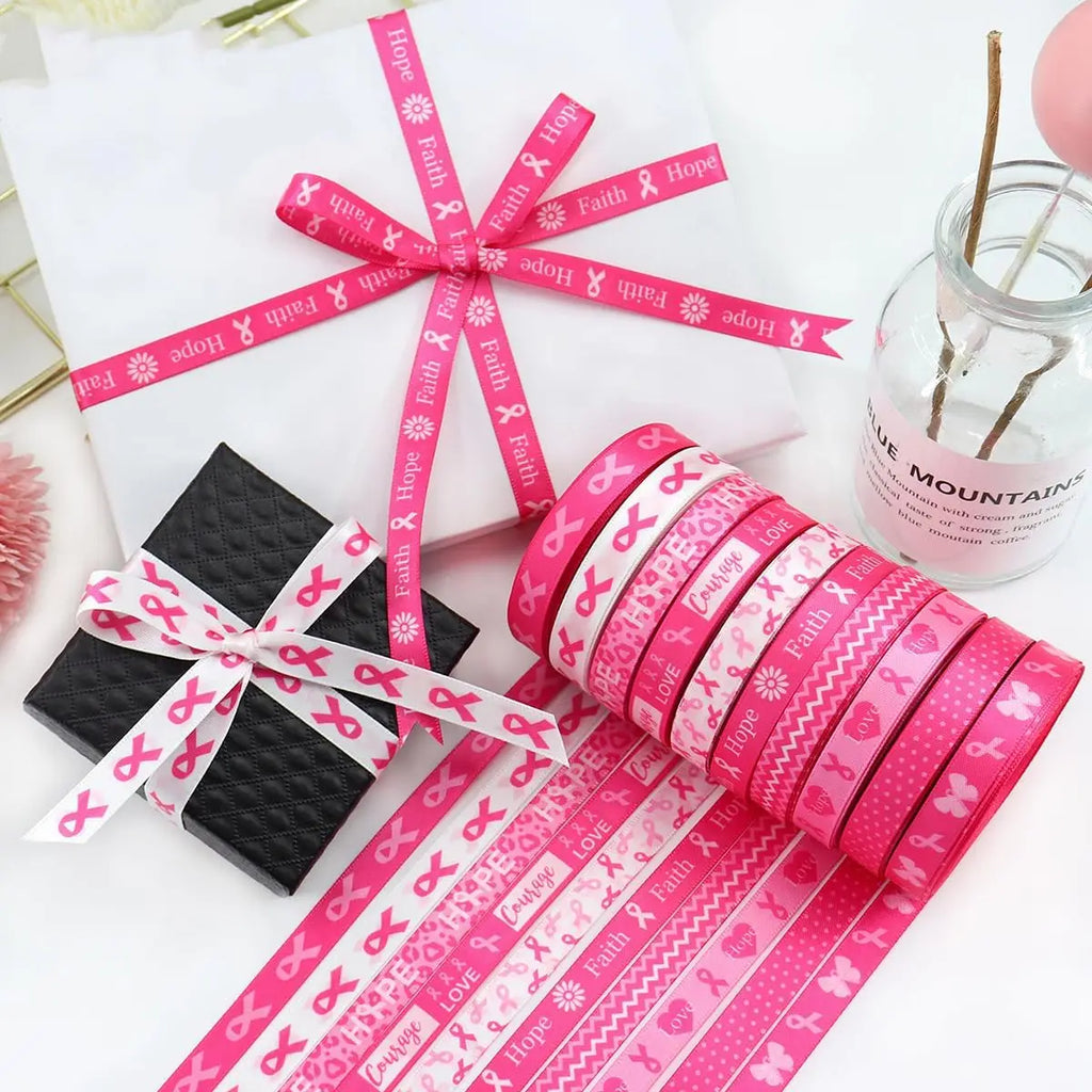 Breast Cancer Awareness Ribbon Pink Ribbon Printed Crafts Decorations Gift Wrapping Sewing