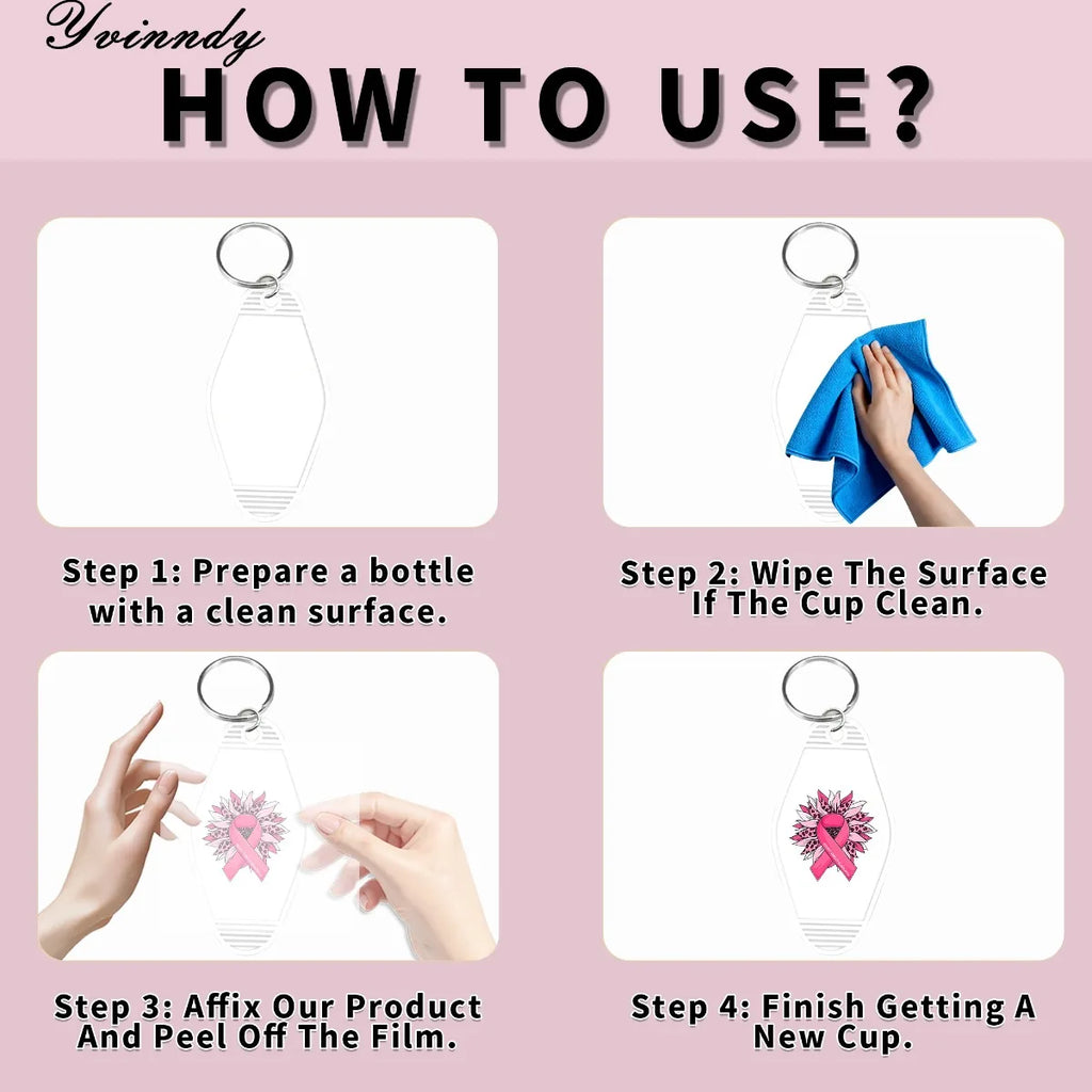 105 PCS/SETCaring For Breast Cancer UV DTF DIY Transfer Sticker  Can Be Decorated On Keychains, Cups Only The Transfer Sticker