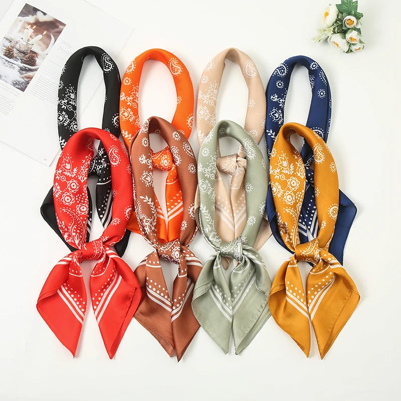 70*70cm Silk Neck Scarf Women Luxury Square Scarf, Headband Shawls Brand Wraps Neckerchief Hair Bandana