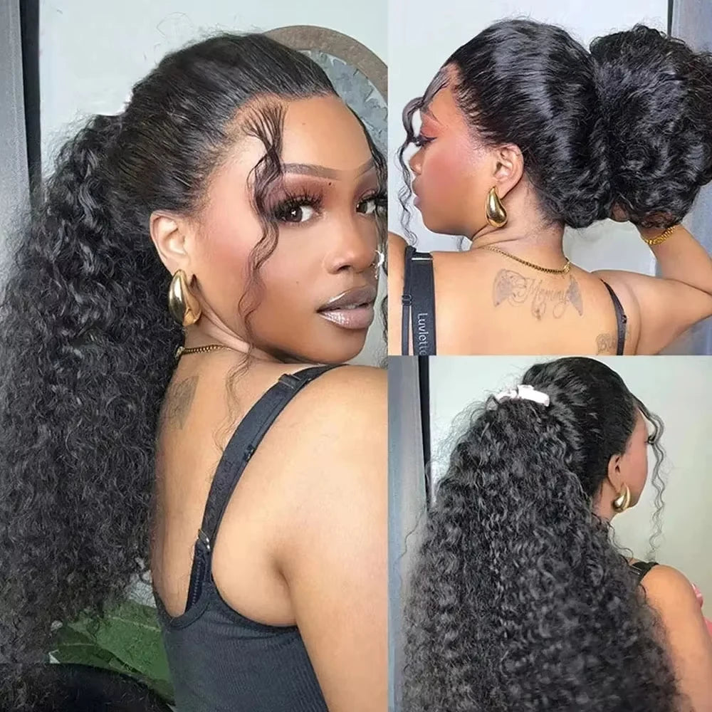 Nexora Curly Wig 1b Black Water Wave 360 human hair full lace Deep Wave Invisible Strap Glueless Lace Wigs