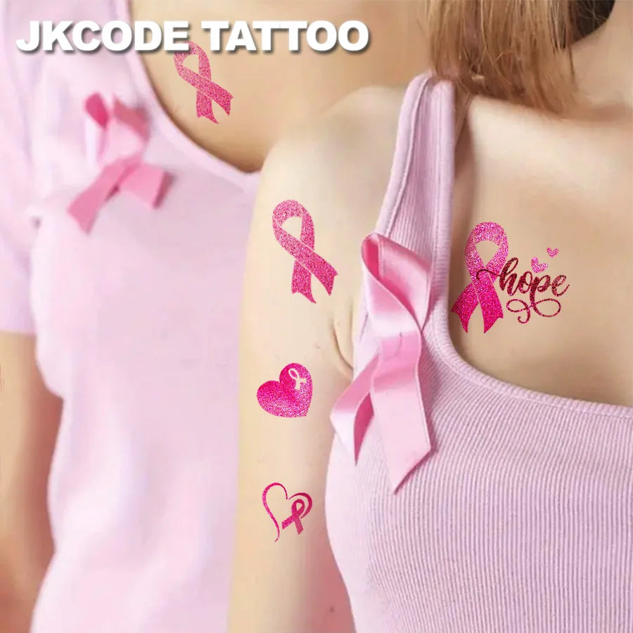 FUN TATTOOS to Celebrate! 12 Pcs Pink Ribbon "Hope" Temporary Tattoos - Show Your Support, Waterproof Stickers for Breast Cancer Awareness