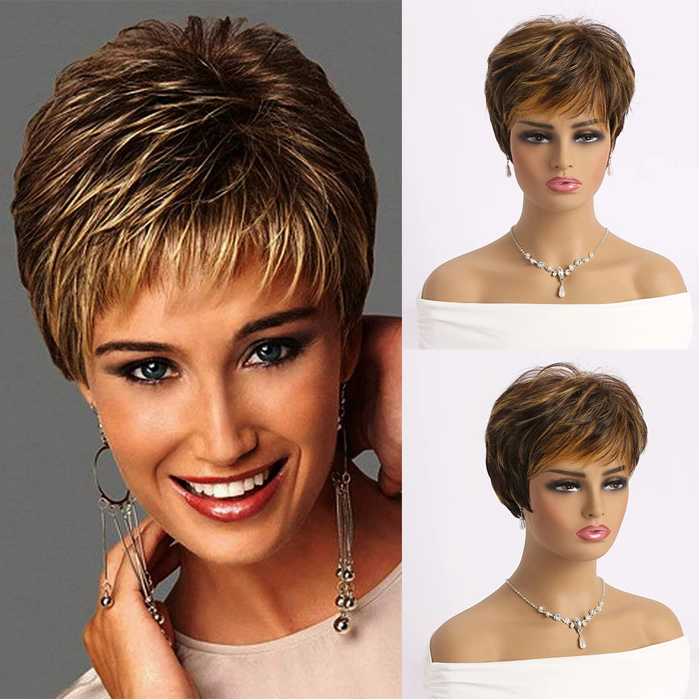 Short Natural Wigs with Bangs Soft Mommy Hair Daily Use Short  Grey Ombre Curly Synthetic Hair Costume Party Wig for Women