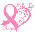 Pink Cancer Awareness Ribbon Heart Butterfly Vine Decal, Hope Life Sticker for Laptop, Water Bottle, Phone, Car & Motorcycle