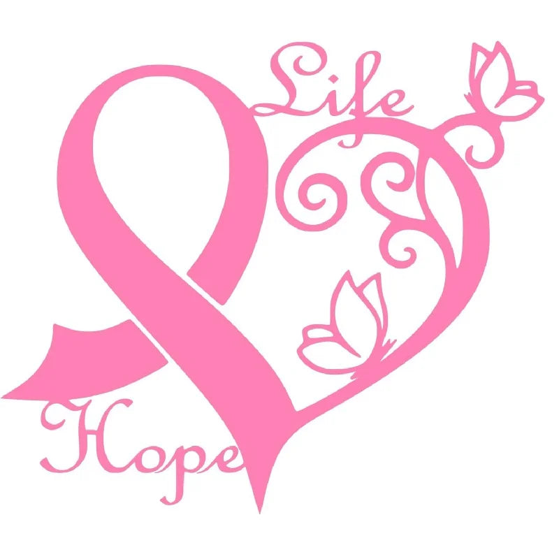 Pink Cancer Awareness Ribbon Heart Butterfly Vine Decal, Hope Life Sticker for Laptop, Water Bottle, Phone, Car & Motorcycle