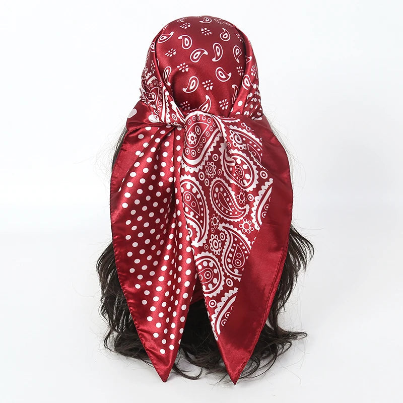 Satin Square Scarf Women  Elegant 2025 Print Silk Neckerchief Shawl Wraps Headband Handle Hair Accessories Bandana