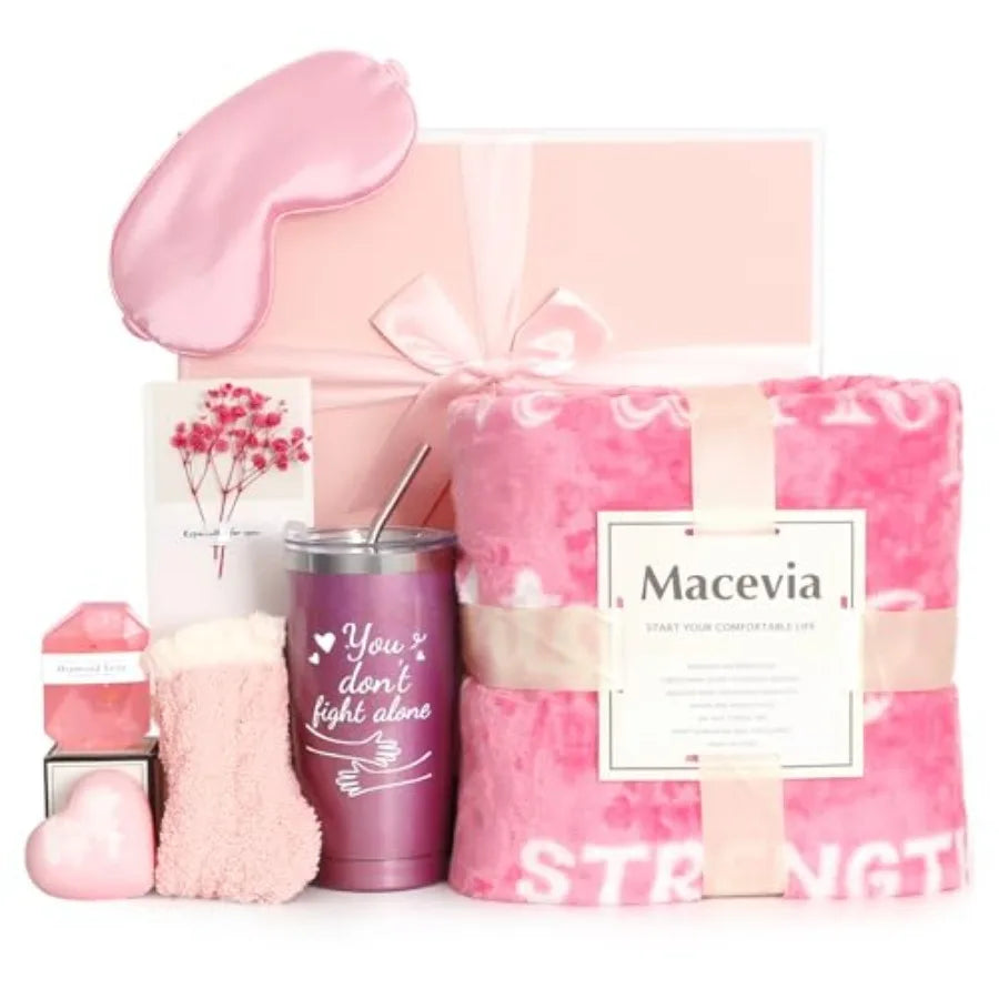CANCER GIFT SET-Breast Cancer Care Package Gift Box for Women - Get Well Soon Gifts Basket Inspirational with Breast Cancer Blanket Throw Tumbl