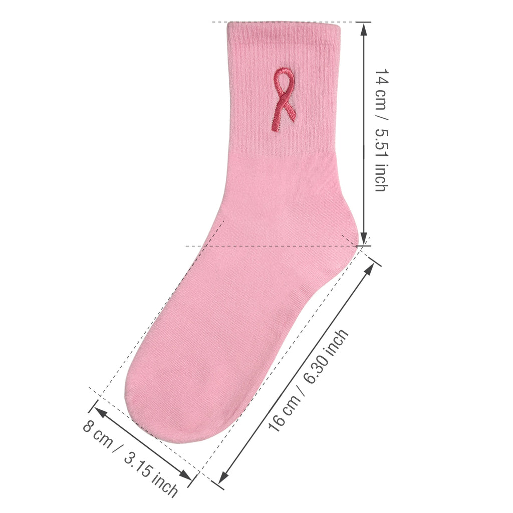 Ribbon Embroidered Breast Cancer Awareness Socks, Cozy Soft Crew Socks, Great Gifts For Ladies, Youth, Sports Clubs & Family