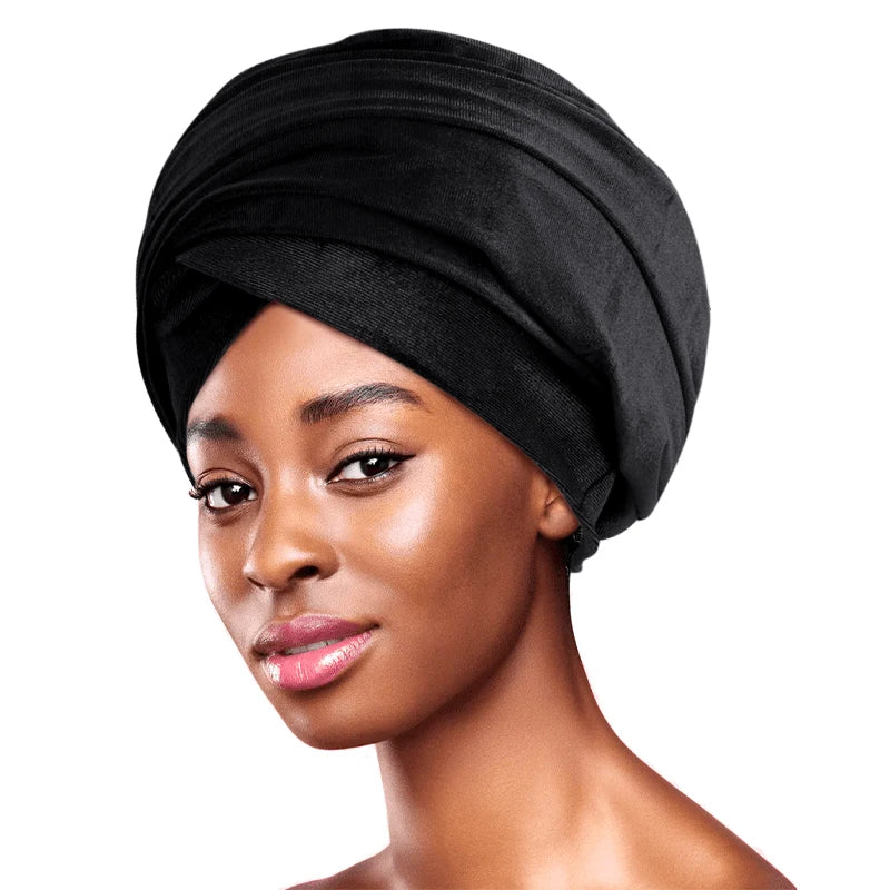 New Women Pleated Velvet  Elegant Head Wrap Extra Long Tube, Headwrap Scarf Tie for Chemo