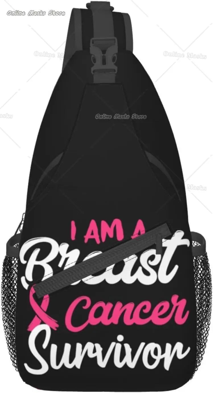 Breast Cancer Pink Awareness Ribbon Sling Bag for Women Girls Shoulder Backpack Chest Bags Crossbody Daypack for Hiking Camping