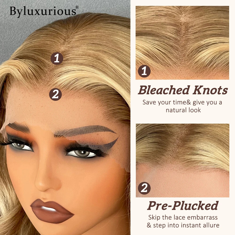 Byluxurious Highlight Misty Moon Gilded Balayage 100% Virgin Hair Wig 190% Density Beachy Waves 13x4 Upgrade Nude Color Lace Wig