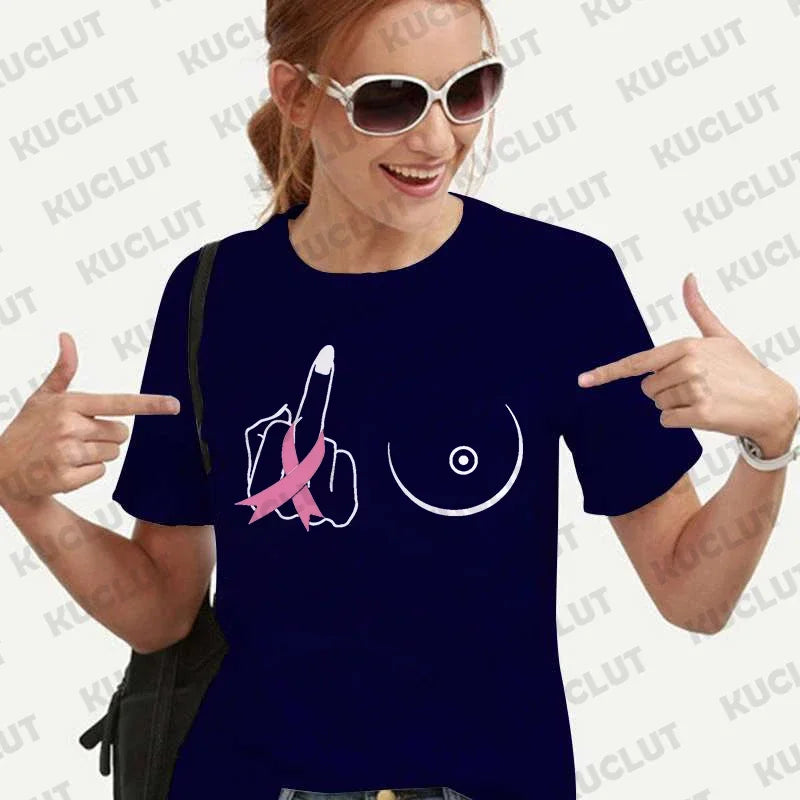 Middle Finger Breast Cancer Shirt for Women Clothing Warrior Shirt Motivational T-shirts Short Sleeve Tee Shirt Women's Clothes