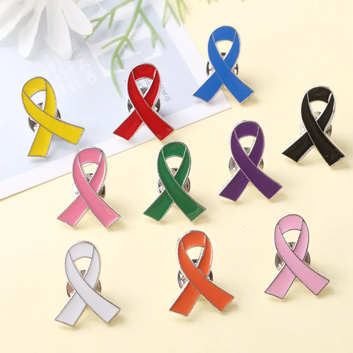 1pc/5pcs/10pcs Colorful Ribbon Broach Pin Bow Tie Symbol Icon Badge Pin Cancer Awareness Lapel Pin