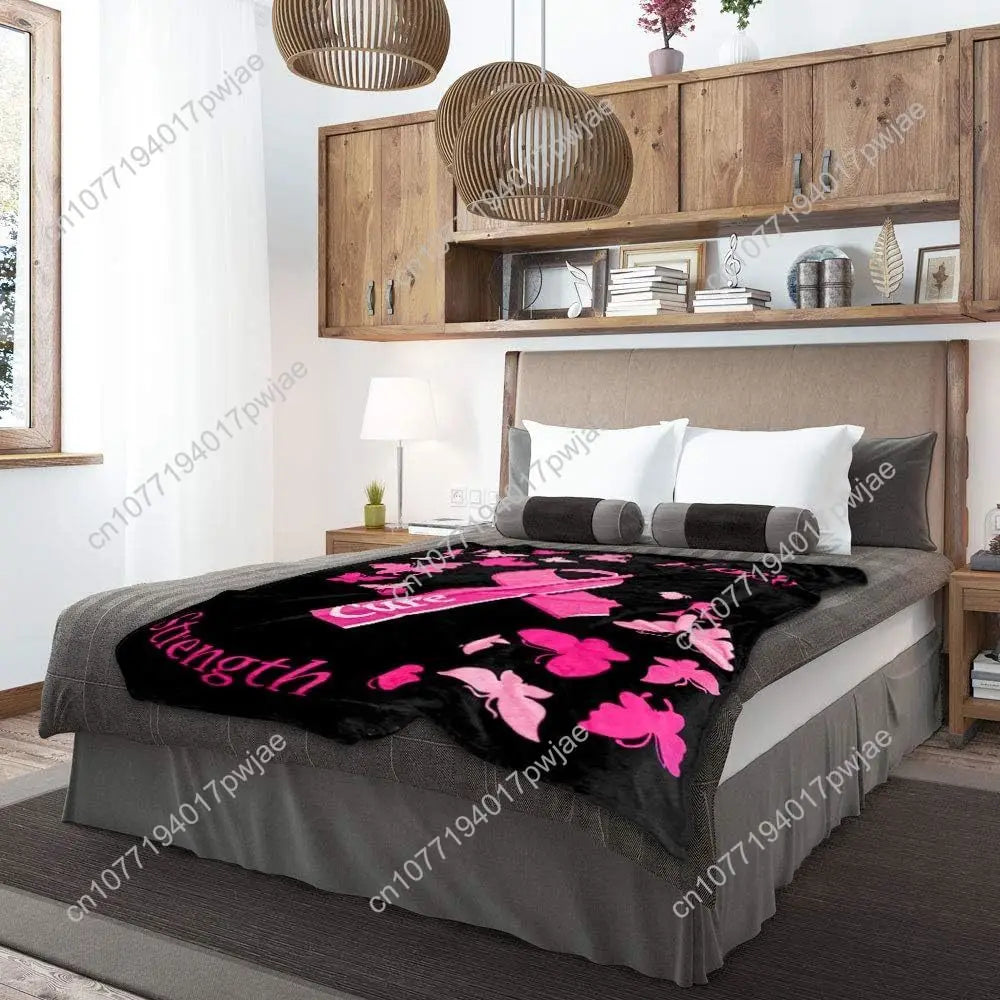 Pink Ribbon (Black) Breast Cancer Support Super Soft Throw Blanket Throw Blanket for Bedroom Living Room Spring Custom blankets