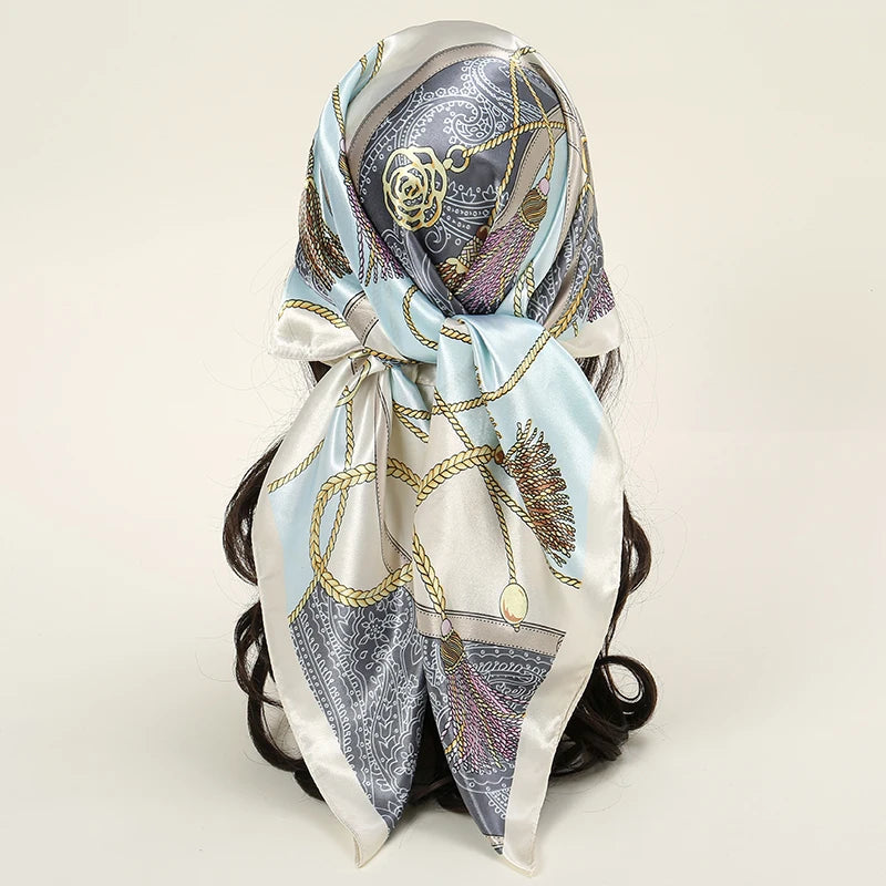 Satin Square Scarf Women  Elegant 2025 Print Silk Neckerchief Shawl Wraps Headband Handle Hair Accessories Bandana