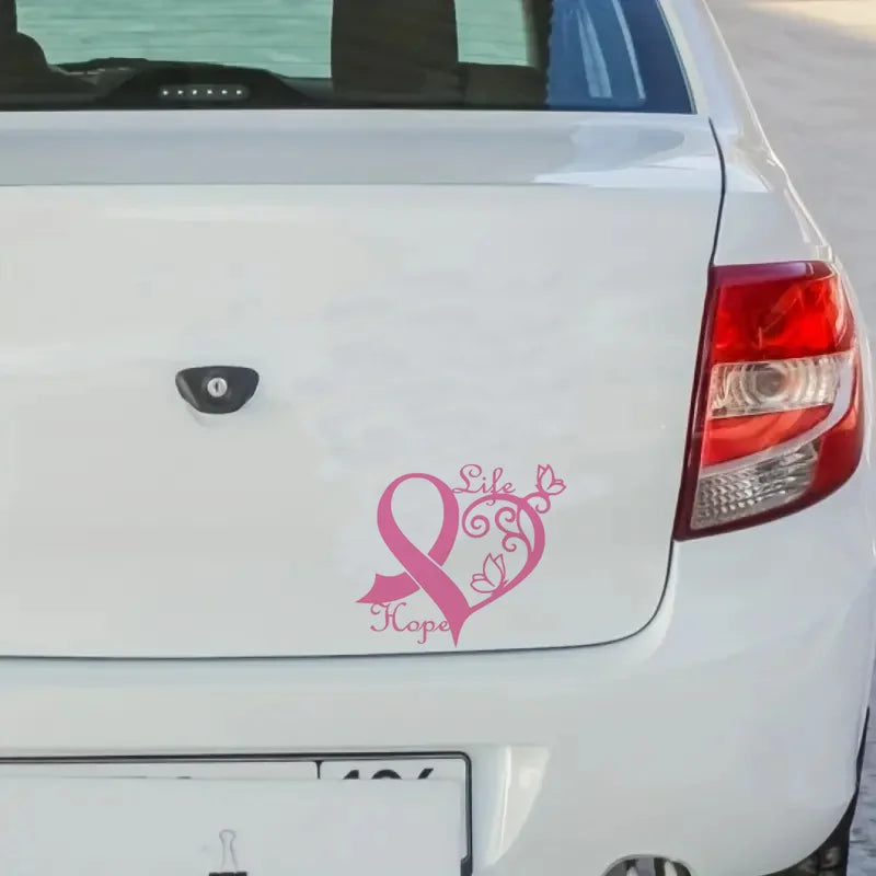 Pink Cancer Awareness Ribbon Heart Butterfly Vine Decal, Hope Life Sticker for Laptop, Water Bottle, Phone, Car & Motorcycle