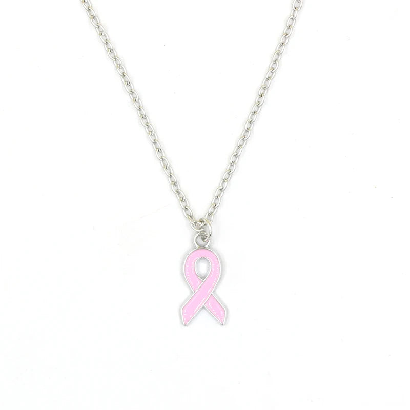 Stainless Steel Chain with Simple Pendant Necklace Breast Cancer Awareness Jewelry Yellow Ribbon Pink Ribbon Necklaces