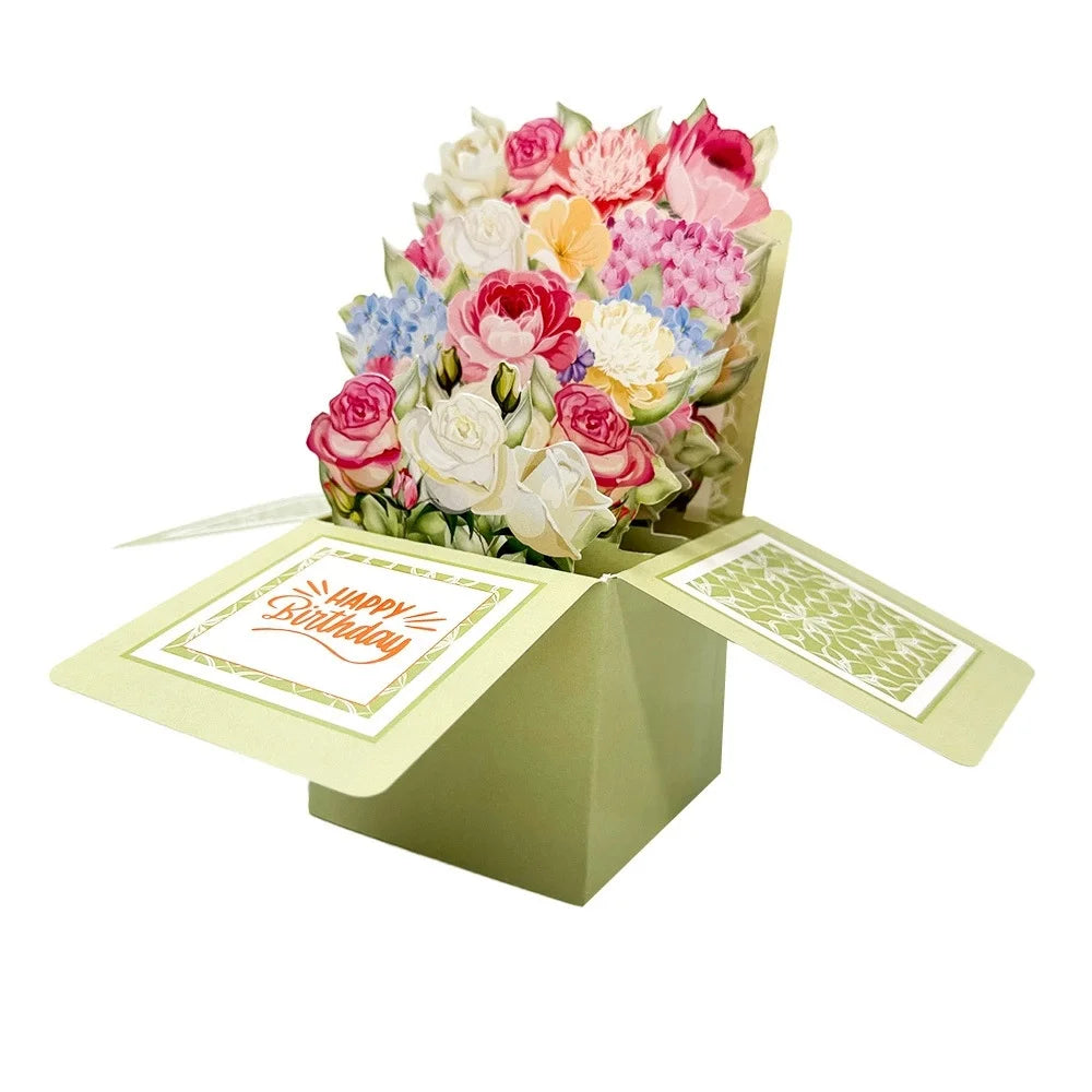 1pc Flower Pop Up Box Card,for Thinking of You, Get Well Soon,Birthday,Happy Mother`s Day,Best Mom Ever, Thank You, Thanksgiving