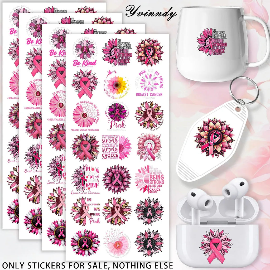 105 PCS/SETCaring For Breast Cancer UV DTF DIY Transfer Sticker  Can Be Decorated On Keychains, Cups Only The Transfer Sticker