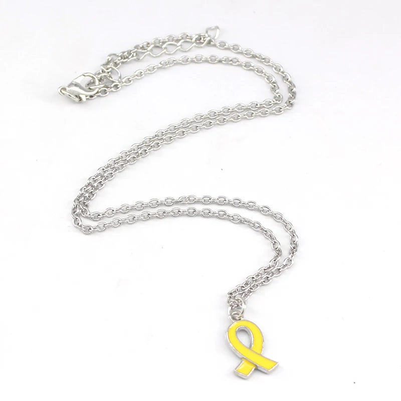 Stainless Steel Chain with Simple Pendant Necklace Breast Cancer Awareness Jewelry Yellow Ribbon Pink Ribbon Necklaces
