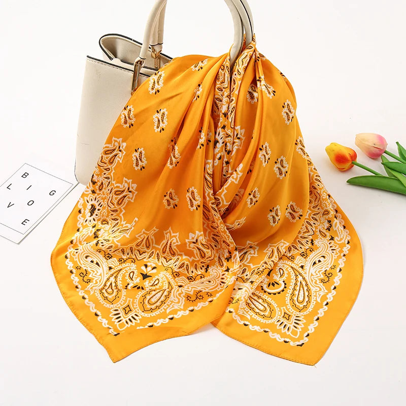 70*70cm Silk Neck Scarf Women Luxury Square Scarf, Headband Shawls Brand Wraps Neckerchief Hair Bandana