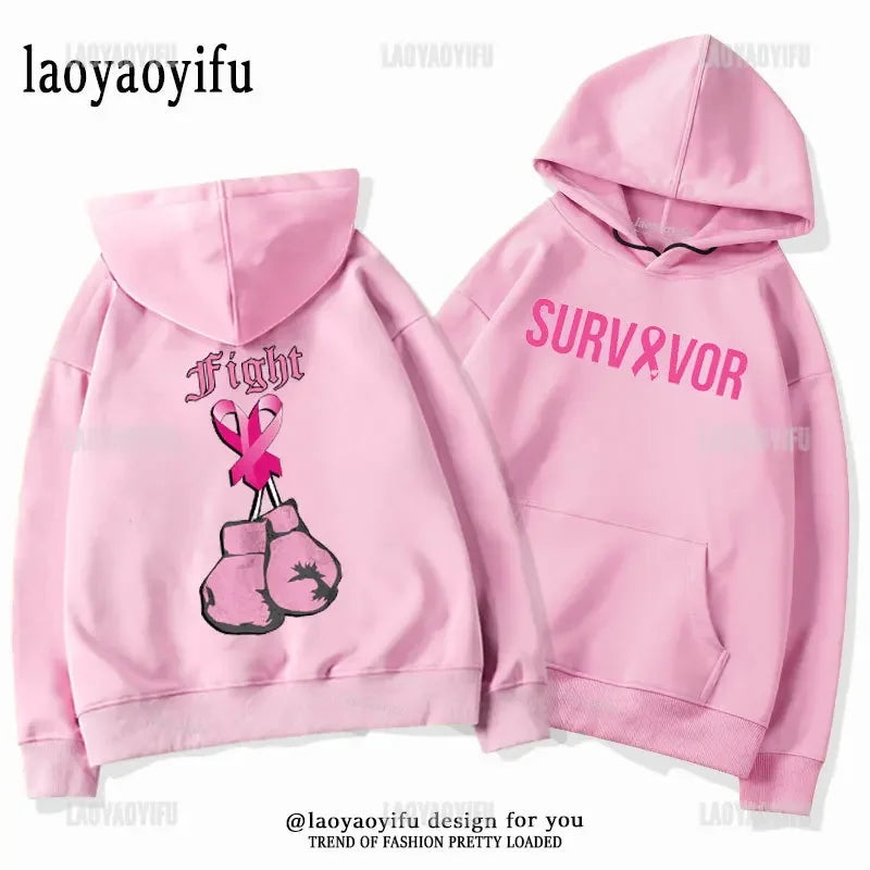 Breast Cancer Awareness Motivational Fighter Graphic Pullover BREAST CANCER AWARENESS Pink Ribbon Tree Woman Hoodies