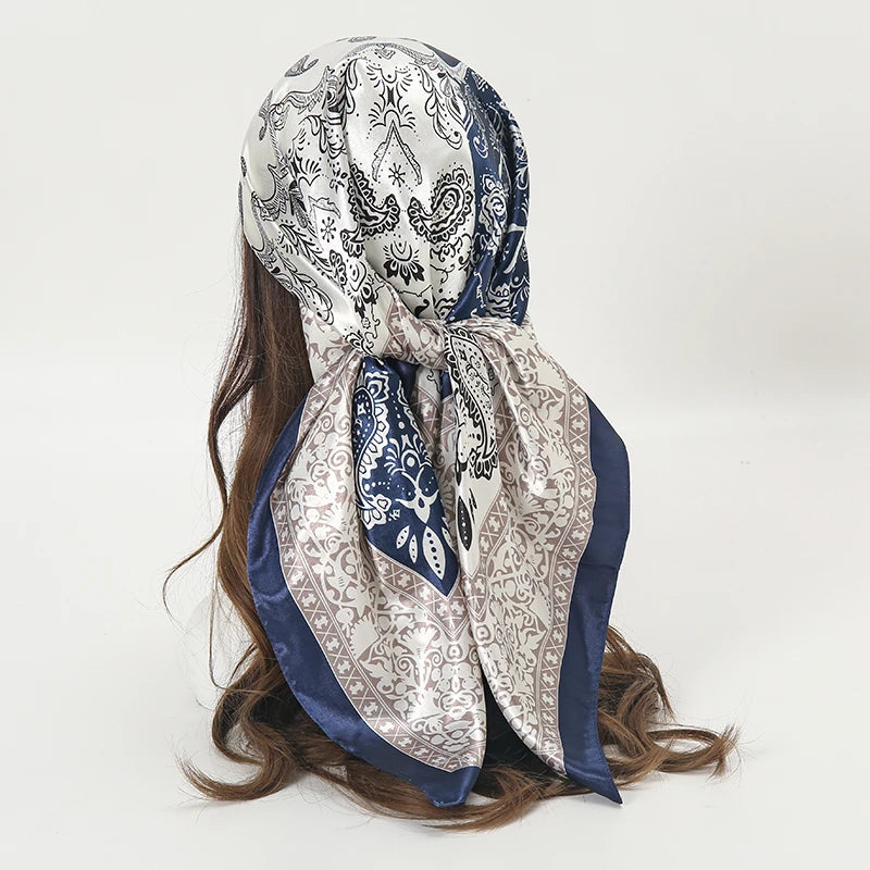 Satin Square Scarf Women  Elegant 2025 Print Silk Neckerchief Shawl Wraps Headband Handle Hair Accessories Bandana