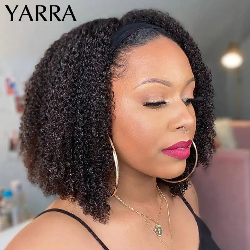Curly Human Hair Headband Wig For Black Women 180% Density Brazilian Remy Full Machine Made 100% Human Hair YARRA Afro Style